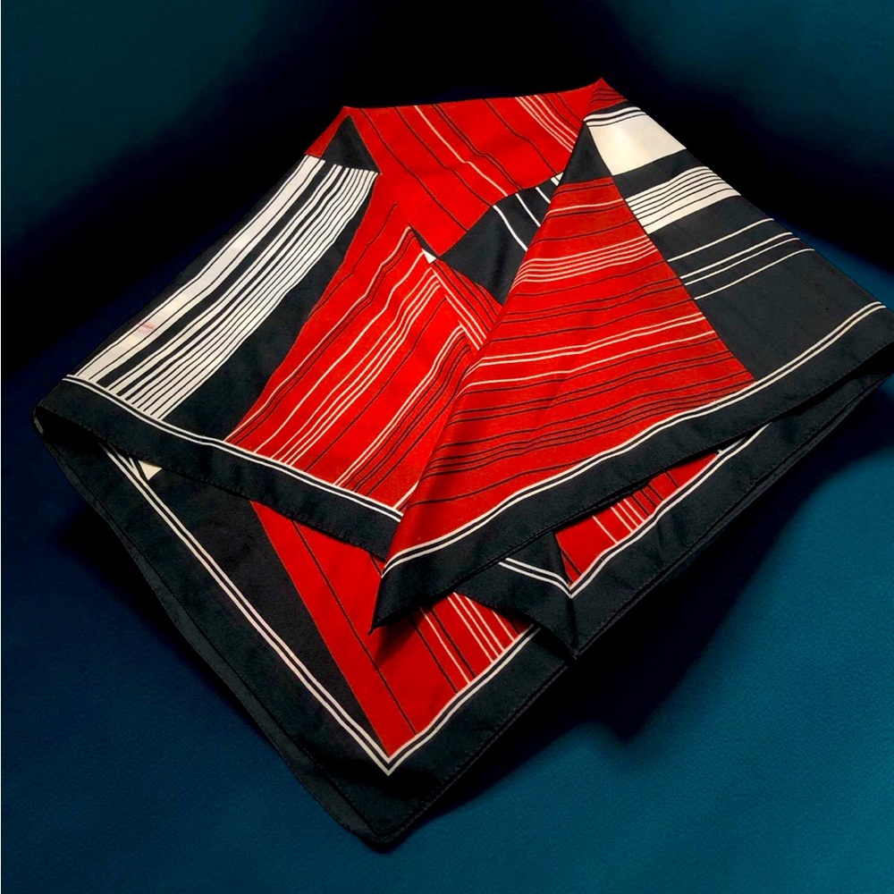 Vintage Gim Renoir 30” Square Abstract Pattern Red Black and White Scarf